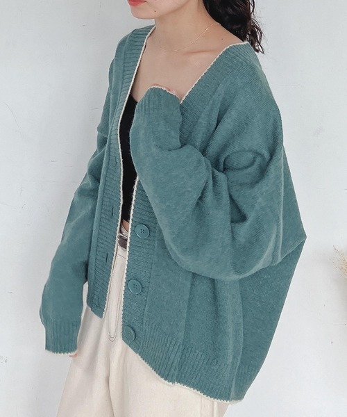 AS KNOW AS plus（アズノゥアズプラス）の「♪パイピング配色ゆるニット カーディガン　【2022AW / ZOZOTOWN限定アイテム】（カーディガン/ボレロ・レディース・ブラック/ベージュ/ブラウン/ブルーグリーン・FREE）」の8枚目の写真