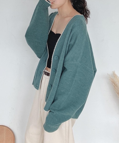 AS KNOW AS plus（アズノゥアズプラス）の「♪パイピング配色ゆるニット カーディガン　【2022AW / ZOZOTOWN限定アイテム】（カーディガン/ボレロ・レディース・ブラック/ベージュ/ブラウン/ブルーグリーン・FREE）」の12枚目の写真