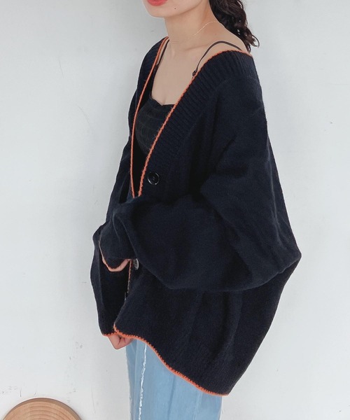 AS KNOW AS plus（アズノゥアズプラス）の「♪パイピング配色ゆるニット カーディガン　【2022AW / ZOZOTOWN限定アイテム】（カーディガン/ボレロ・レディース・ブラック/ベージュ/ブラウン/ブルーグリーン・FREE）」の6枚目の写真