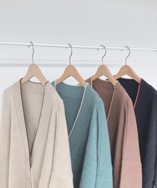 AS KNOW AS plus（アズノゥアズプラス）の「♪パイピング配色ゆるニット カーディガン　【2022AW / ZOZOTOWN限定アイテム】（カーディガン/ボレロ・レディース・ブラック/ベージュ/ブラウン/ブルーグリーン・FREE）」の10枚目の写真