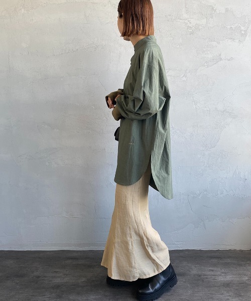 AMERICANA（アメリカーナ）の「[Americana×JEANS FACTORY/アメリカーナ×ジーンズファクトリー] 別注 硫化染め チュニックシャツブラウス（シャツ/ブラウス・レディース・ブラック/ベージュ/オリーブ・ONE SIZE）」の11枚目の写真