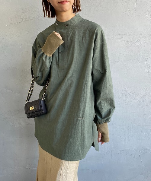 AMERICANA（アメリカーナ）の「[Americana×JEANS FACTORY/アメリカーナ×ジーンズファクトリー] 別注 硫化染め チュニックシャツブラウス（シャツ/ブラウス・レディース・ブラック/ベージュ/オリーブ・ONE SIZE）」の5枚目の写真