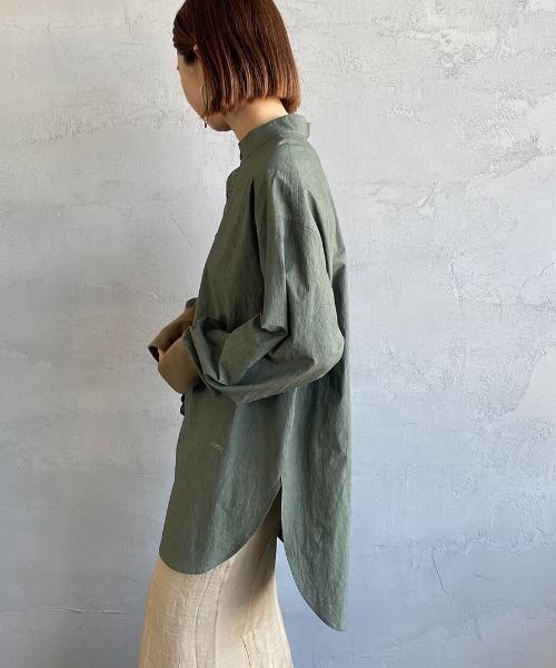 AMERICANA（アメリカーナ）の「[Americana×JEANS FACTORY/アメリカーナ×ジーンズファクトリー] 別注 硫化染め チュニックシャツブラウス（シャツ/ブラウス・レディース・ブラック/ベージュ/オリーブ・ONE SIZE）」の7枚目の写真