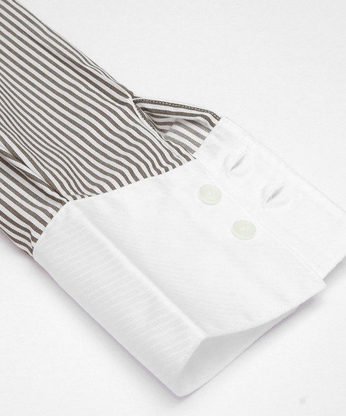 TOKYO SHIRTS（トウキョウシャツ）の「形態安定ノーアイロン スタンドカラー フリル付き長袖ビジネスワイシャツ（ビジネスシャツ・レディース・モカ・S/M/L/LL）」の2枚目の写真