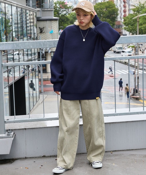 CODDERR】畦編み ビッグシルエット クルーネックプルオーバー