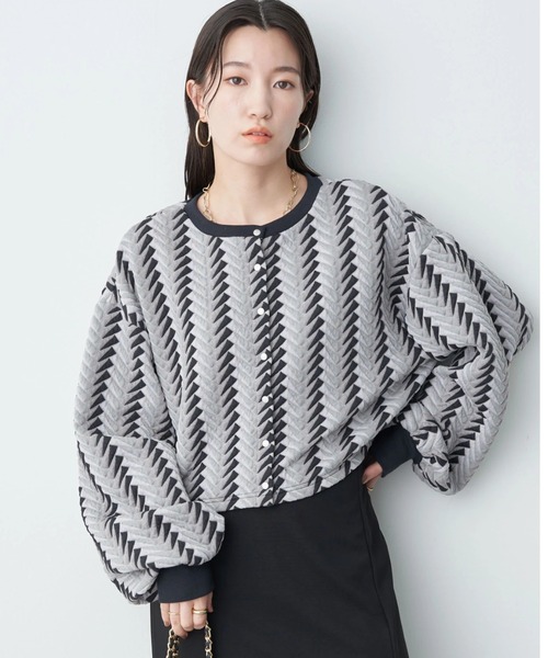 earth music&ecology（アースミュージックアンドエコロジー）の「前後2way膨れジャガードカーディガン cardigan（カーディガン/ボレロ・レディース・ブラック/グリーン/アイボリー・FREE）」の3枚目の写真