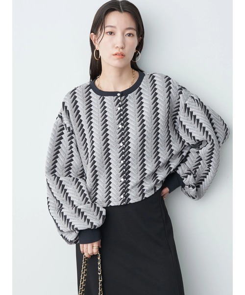 earth music&ecology（アースミュージックアンドエコロジー）の「前後2way膨れジャガードカーディガン cardigan（カーディガン/ボレロ・レディース・ブラック/グリーン/アイボリー・FREE）」の15枚目の写真