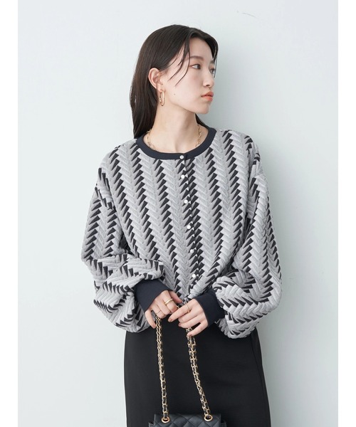 earth music&ecology（アースミュージックアンドエコロジー）の「前後2way膨れジャガードカーディガン cardigan（カーディガン/ボレロ・レディース・ブラック/グリーン/アイボリー・FREE）」の18枚目の写真