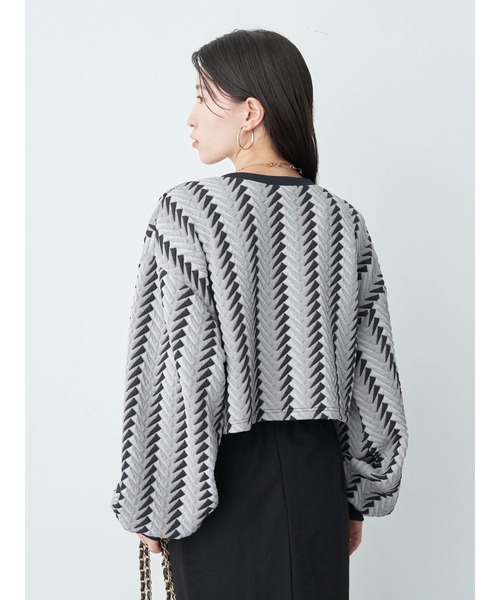 earth music&ecology（アースミュージックアンドエコロジー）の「前後2way膨れジャガードカーディガン cardigan（カーディガン/ボレロ・レディース・ブラック/グリーン/アイボリー・FREE）」の7枚目の写真