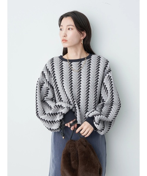 earth music&ecology（アースミュージックアンドエコロジー）の「前後2way膨れジャガードカーディガン cardigan（カーディガン/ボレロ・レディース・ブラック/グリーン/アイボリー・FREE）」の13枚目の写真