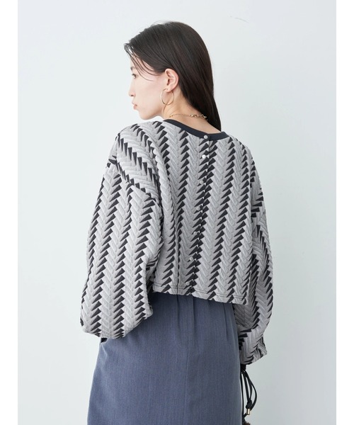 earth music&ecology（アースミュージックアンドエコロジー）の「前後2way膨れジャガードカーディガン cardigan（カーディガン/ボレロ・レディース・ブラック/グリーン/アイボリー・FREE）」の16枚目の写真