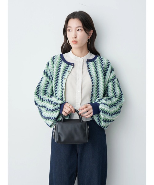 earth music&ecology（アースミュージックアンドエコロジー）の「前後2way膨れジャガードカーディガン cardigan（カーディガン/ボレロ・レディース・ブラック/グリーン/アイボリー・FREE）」の8枚目の写真