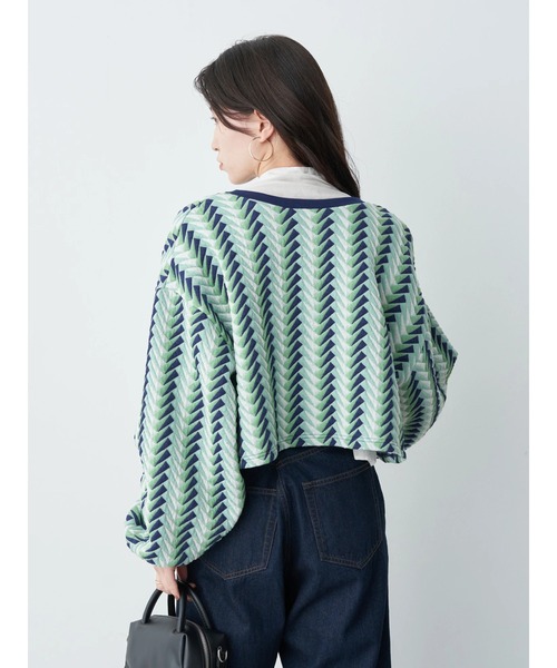 earth music&ecology（アースミュージックアンドエコロジー）の「前後2way膨れジャガードカーディガン cardigan（カーディガン/ボレロ・レディース・ブラック/グリーン/アイボリー・FREE）」の5枚目の写真