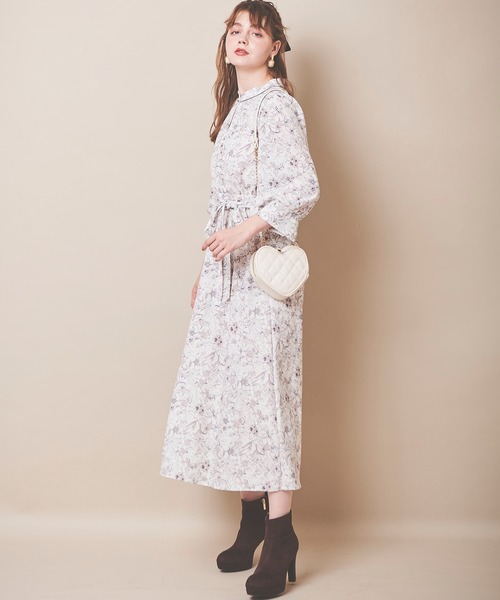 海外通販 【WEB限定】配色ラインフラワープリントワンピース 海外通販 【WEB限定】配色ラインフラワープリントワンピース