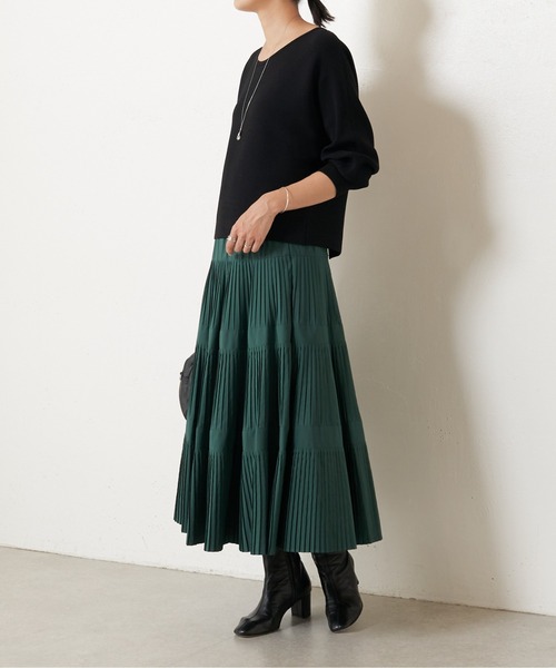 【新品】BEARDSLEY ビアズリー　プリーツティアードスカート　グリーン系 プリーツティアードスカート （ロング・マキシ丈スカート）｜BEARDSLEY