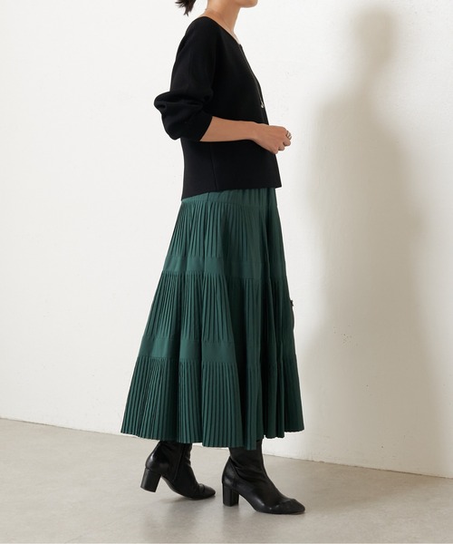 【新品】BEARDSLEY ビアズリー　プリーツティアードスカート　グリーン系 BEARDSLEY スカート プリーツティアードスカート : ZOZOTOWN