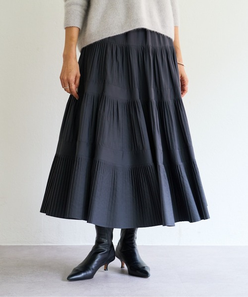新品　ビアズリー　ストライプティアードスカート　グリーン BEARDSLEY（ビアズリー）の「ストライプティアード ギャザー