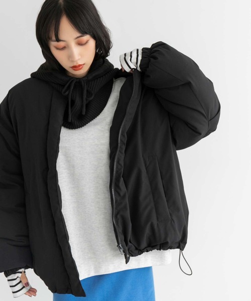 fifth（フィフス）の「ノーカラー中綿ショートコート（ダウンジャケット/コート・レディース・ベージュ/ブラック・M）」の3枚目の写真