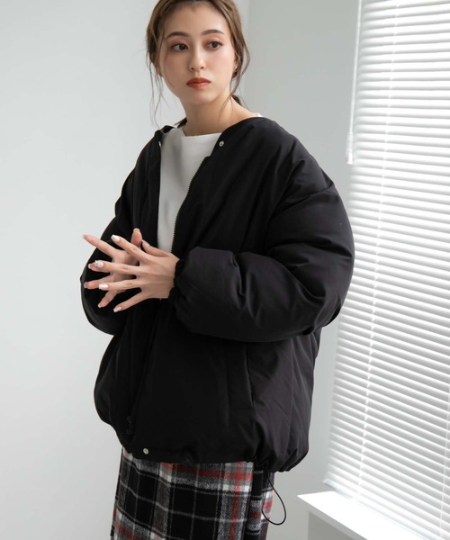 fifth（フィフス）の「ノーカラー中綿ショートコート（ダウンジャケット/コート・レディース・ベージュ/ブラック・M）」の19枚目の写真