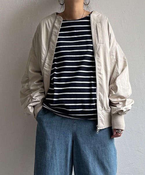 LBC（エルビーシー）の「クシュスリーブワイドリブMA-1（MA-1・レディース・ベージュ系その他/ダークネイビー・L/M）」の2枚目の写真