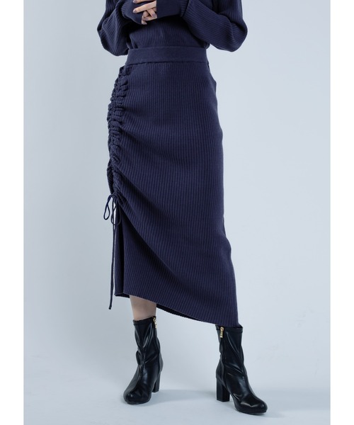 Adoon plain(アドーンプレーン)の「【セットアップ可能】2way/スリットニットスカート(スカート・レディース・ブルー/ブラック・MEDIUM/LARGE)」の2枚目の写真