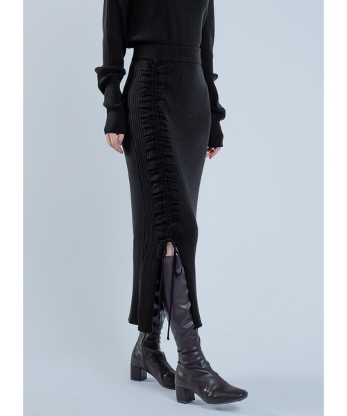 Adoon plain(アドーンプレーン)の「【セットアップ可能】2way/スリットニットスカート(スカート・レディース・ブルー/ブラック・MEDIUM/LARGE)」の1枚目の写真