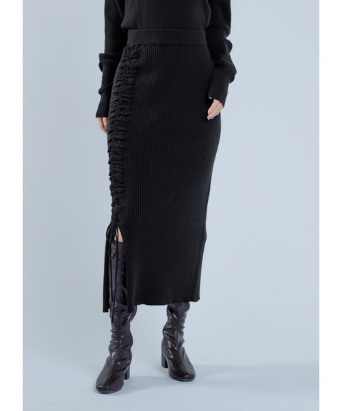 Adoon plain(アドーンプレーン)の「【セットアップ可能】2way/スリットニットスカート(スカート・レディース・ブルー/ブラック・MEDIUM/LARGE)」の5枚目の写真