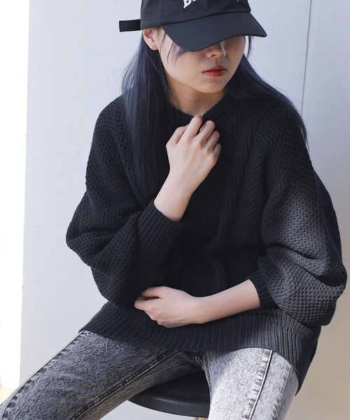 PAGEBOY（ページボーイ）の「6Gワッフルスリーブコットンプルオーバー（ニット/セーター・レディース・ブラック/ミント/オフホワイト/ピンク・FREE）」の3枚目の写真