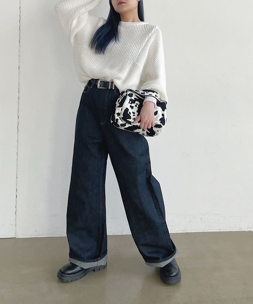 PAGEBOY（ページボーイ）の「6Gワッフルスリーブコットンプルオーバー（ニット/セーター・レディース・ブラック/ミント/オフホワイト/ピンク・FREE）」の8枚目の写真