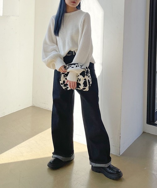 PAGEBOY（ページボーイ）の「6Gワッフルスリーブコットンプルオーバー（ニット/セーター・レディース・ブラック/ミント/オフホワイト/ピンク・FREE）」の5枚目の写真