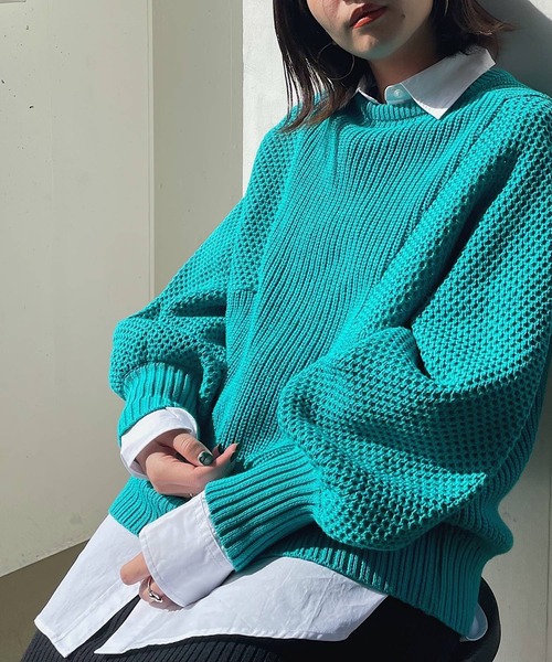 PAGEBOY（ページボーイ）の「6Gワッフルスリーブコットンプルオーバー（ニット/セーター・レディース・ブラック/ミント/オフホワイト/ピンク・FREE）」の11枚目の写真