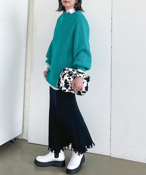 PAGEBOY（ページボーイ）の「6Gワッフルスリーブコットンプルオーバー（ニット/セーター・レディース・ブラック/ミント/オフホワイト/ピンク・FREE）」の6枚目の写真