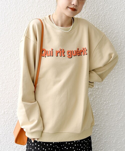 monmimi(モンミミ)の「【SHIPS any別注】MONMIMI: ロゴ プリント スウェット 23SS(スウェット・レディース・ライトグリーン/ベージュ/ブラック・ONE SIZE)」の1枚目の写真