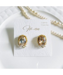 【Hi-na】ビジューとビーズの刺繡アクセサリー　ピアス(MA)