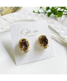 【Hi-na】ビジューとビーズの刺繡アクセサリー ピアス(MA)