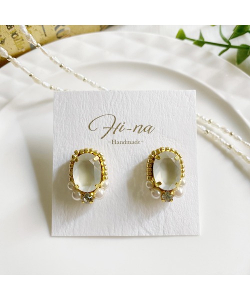 tone（トーン）の「【Hi-na】ビジューとビーズの刺繡アクセサリー　ピアス(MA)（ピアス（両耳用）・レディース・オレンジ/クリアブラック/クリア/ベージュ・FREE）」の9枚目の写真