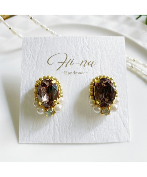 tone（トーン）の「【Hi-na】ビジューとビーズの刺繡アクセサリー　ピアス(MA)（ピアス（両耳用）・レディース・オレンジ/クリアブラック/クリア/ベージュ・FREE）」の5枚目の写真