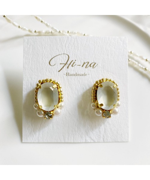 tone（トーン）の「【Hi-na】ビジューとビーズの刺繡アクセサリー　ピアス(MA)（ピアス（両耳用）・レディース・オレンジ/クリアブラック/クリア/ベージュ・FREE）」の8枚目の写真