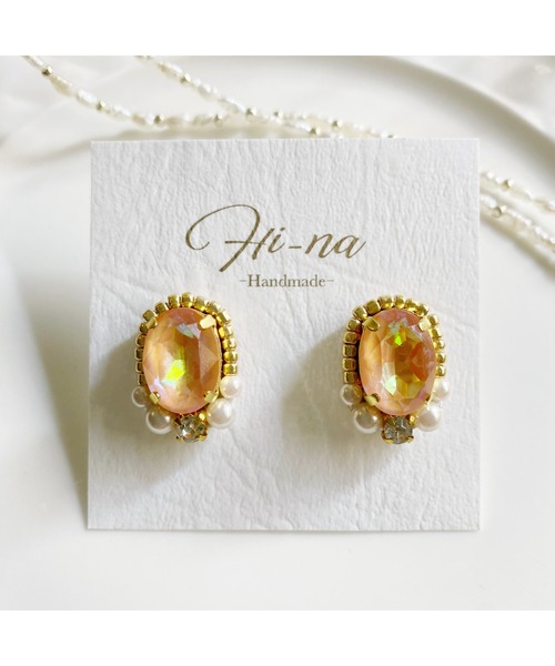 tone（トーン）の「【Hi-na】ビジューとビーズの刺繡アクセサリー　ピアス(MA)（ピアス（両耳用）・レディース・オレンジ/クリアブラック/クリア/ベージュ・FREE）」の10枚目の写真