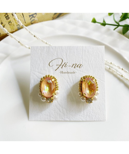 tone（トーン）の「【Hi-na】ビジューとビーズの刺繡アクセサリー　ピアス(MA)（ピアス（両耳用）・レディース・オレンジ/クリアブラック/クリア/ベージュ・FREE）」の11枚目の写真