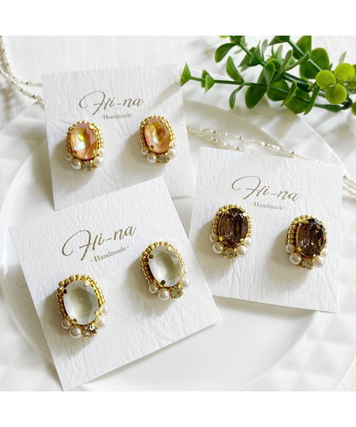 tone（トーン）の「【Hi-na】ビジューとビーズの刺繡アクセサリー　ピアス(MA)（ピアス（両耳用）・レディース・オレンジ/クリアブラック/クリア/ベージュ・FREE）」の15枚目の写真