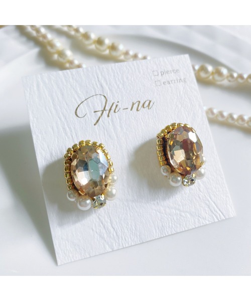 tone（トーン）の「【Hi-na】ビジューとビーズの刺繡アクセサリー　ピアス(MA)（ピアス（両耳用）・レディース・オレンジ/クリアブラック/クリア/ベージュ・FREE）」の17枚目の写真