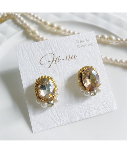 tone（トーン）の「【Hi-na】ビジューとビーズの刺繡アクセサリー　ピアス(MA)（ピアス（両耳用）・レディース・オレンジ/クリアブラック/クリア/ベージュ・FREE）」の18枚目の写真