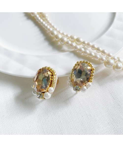 tone（トーン）の「【Hi-na】ビジューとビーズの刺繡アクセサリー　ピアス(MA)（ピアス（両耳用）・レディース・オレンジ/クリアブラック/クリア/ベージュ・FREE）」の19枚目の写真