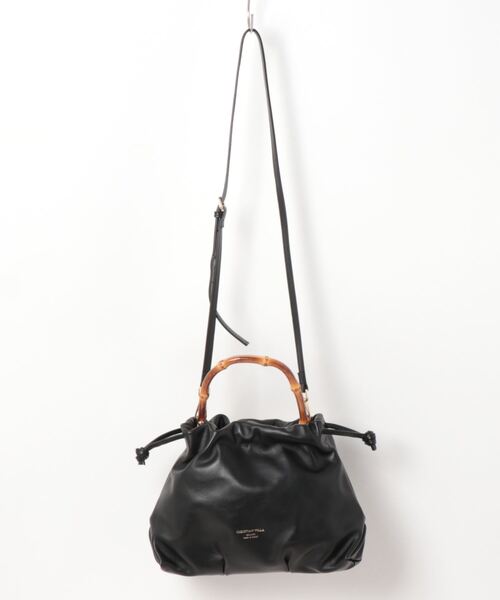 CHRISTIAN VILLA バンブーハンドル ハンドバッグ ブラック レザー クリスチャン ヴィラ CHRISTIAN VILLA バンブーハンドルレザー