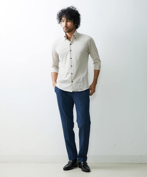 MICHEL KLEIN HOMME (ミッシェルクランオム)の「《日本製》千鳥柄イージーケア七分シャツ(シャツ/ブラウス・メンズ・ブラック/ベージュ/ブルー/グリーン・LARGE/X-LARGE/MEDIUM)」の1枚目の写真