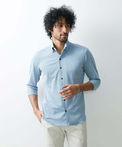 MICHEL KLEIN HOMME (ミッシェルクランオム)の「《日本製》千鳥柄イージーケア七分シャツ(シャツ/ブラウス・メンズ・ブラック/ベージュ/ブルー/グリーン・LARGE/X-LARGE/MEDIUM)」の3枚目の写真