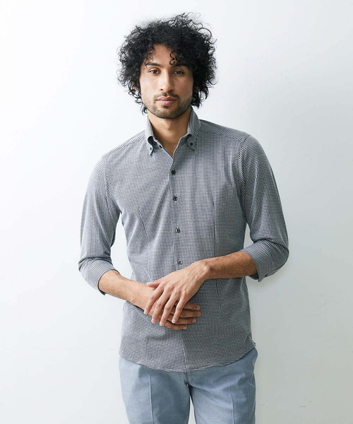 MICHEL KLEIN HOMME (ミッシェルクランオム)の「《日本製》千鳥柄イージーケア七分シャツ(シャツ/ブラウス・メンズ・ブラック/ベージュ/ブルー/グリーン・LARGE/X-LARGE/MEDIUM)」の2枚目の写真