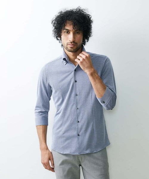 MICHEL KLEIN HOMME (ミッシェルクランオム)の「《日本製》千鳥柄イージーケア七分シャツ(シャツ/ブラウス・メンズ・ブラック/ベージュ/ブルー/グリーン・LARGE/X-LARGE/MEDIUM)」の7枚目の写真