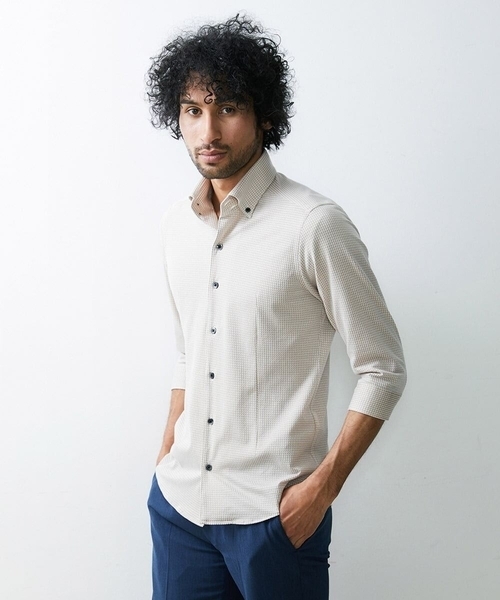 MICHEL KLEIN HOMME (ミッシェルクランオム)の「《日本製》千鳥柄イージーケア七分シャツ(シャツ/ブラウス・メンズ・ブラック/ベージュ/ブルー/グリーン・LARGE/X-LARGE/MEDIUM)」の11枚目の写真